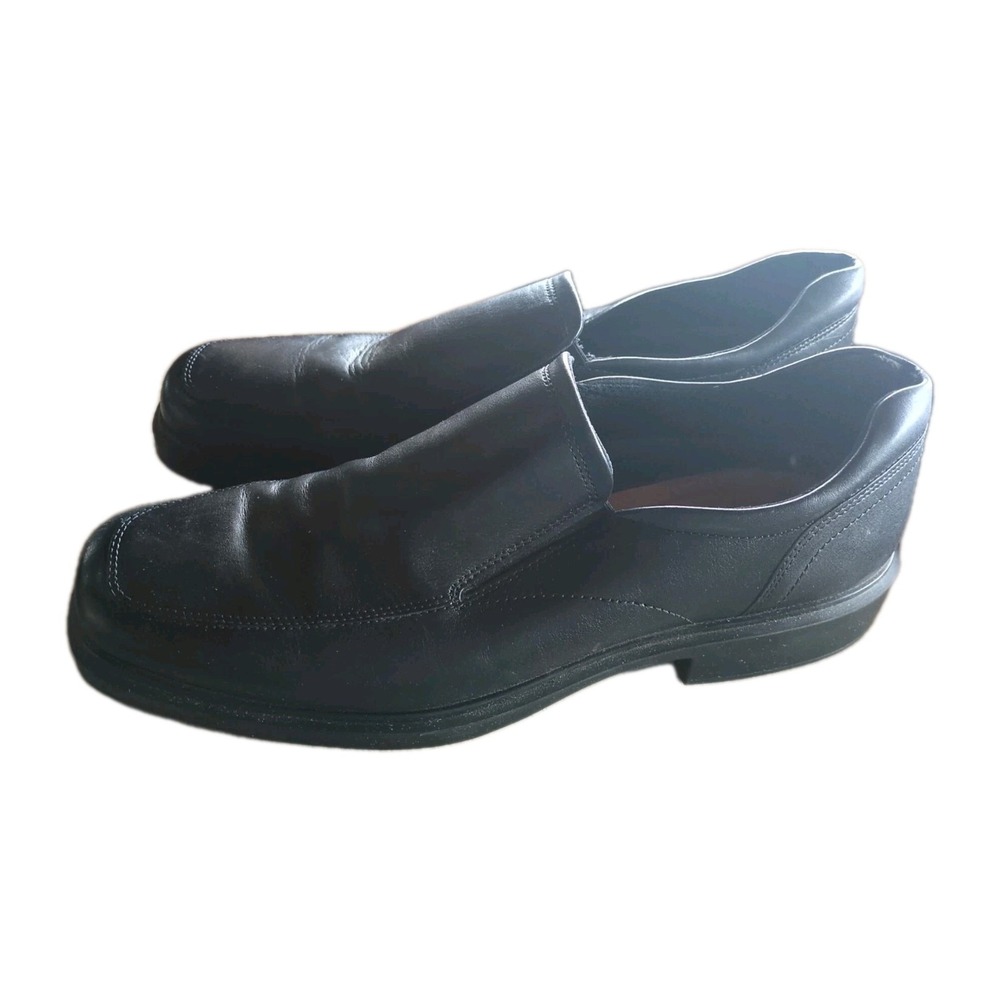 ECCO Helsinki Leather Loafers Mens 14 Black Classic Apron Toe Slip On Shoes
